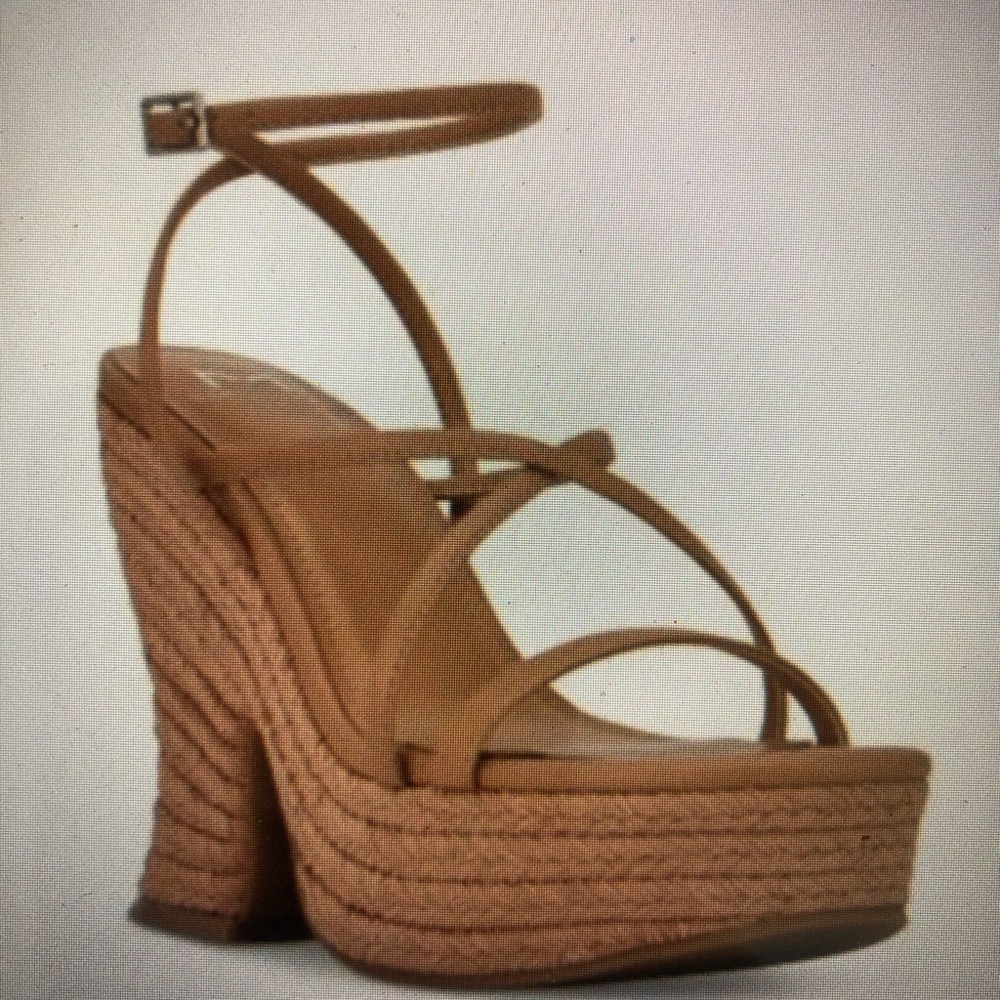 MARC FISHER LTD - ESPADRILLE ANKLE WRAP SHOES + BEIGE/WOMENS SIZE 6.5 M